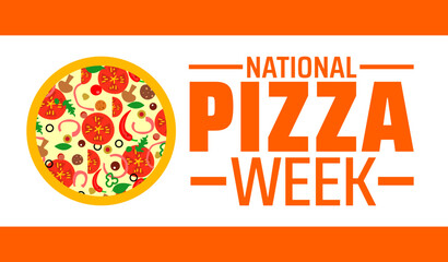 National Pizza Week background banner or poster design template. observed every year in January. Holiday concept. Use to any Template, card, poster, placard, template.