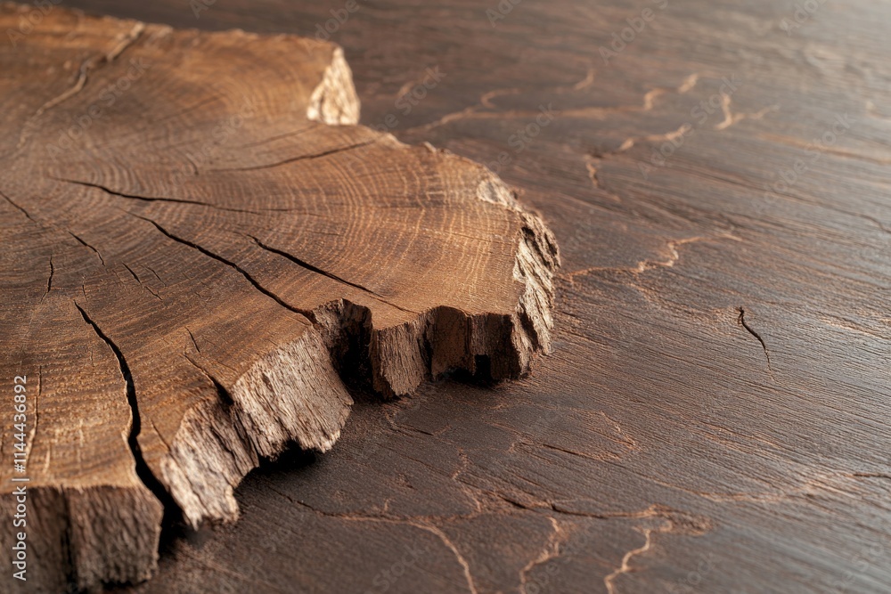 Poster close-up view of natural wood texture with deep cracks on rustic surface in a well-lit environment