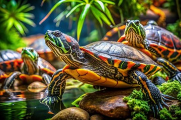 Obraz premium Stunning Trachemys dorbigni Tiger Turtle Photos: Freshwater Aquarium Candid Shots