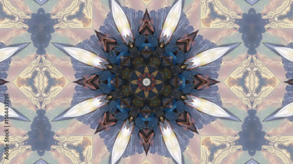 Poster a kaleidoscopic design featuring intricate patterns and vibrant colors.