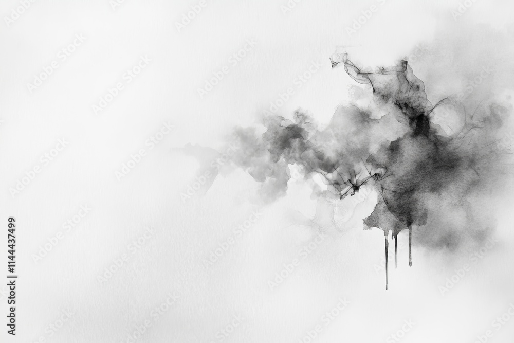 Poster abstract black and white ink splash creating dynamic shapes on a neutral background