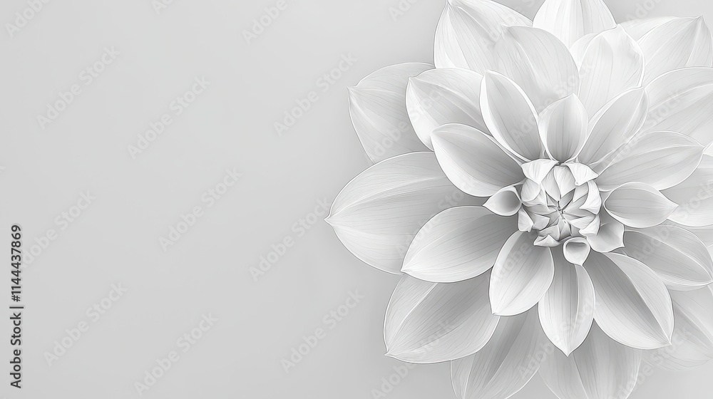 Poster A close-up of a delicate white dahlia in full bloom, showcasing its intricate petal structure and soft texture against a simple blurred background.