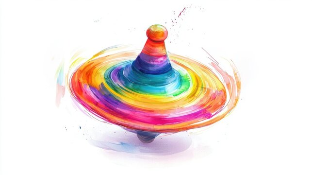 A vibrant, colorful spinning top captured in motion, symbolizing joy and childhood playfulness.
