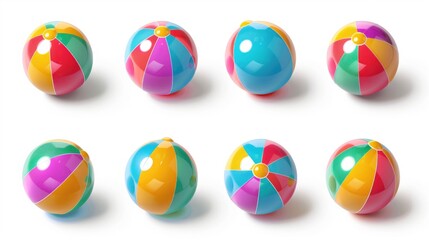 A playful set of round plastic balls in multiple colors, reminiscent of a beach ball but with more vibrant colors. Perfect for decoration or playtime.