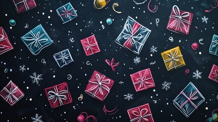 Christmas and New Year gift scribble pattern chalkboard