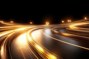 Urban nightscape with glowing light trails from moving vehicles creating a vibrant atmosphere