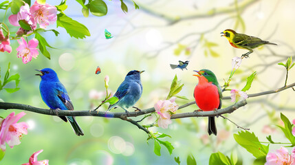 Obraz premium Birds Singing Spring Background 