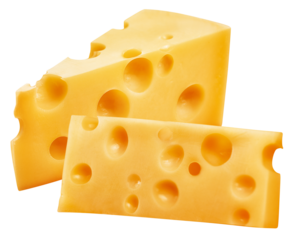 pedaços de queijo suíço isolado em fundo transparente
