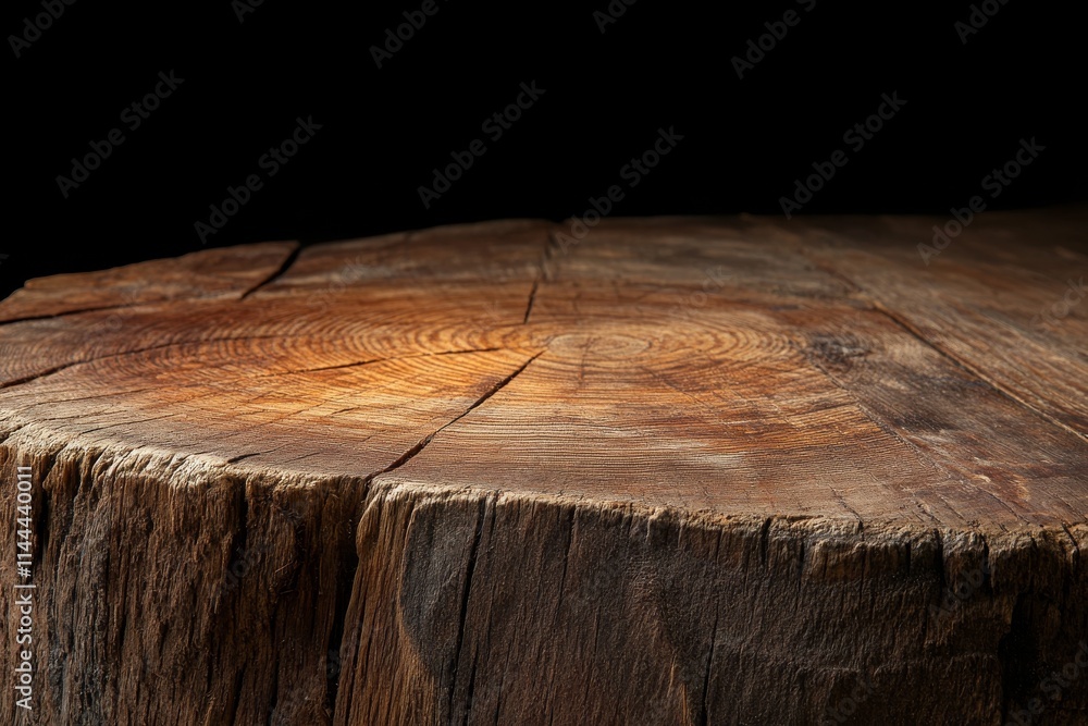 Poster rustic wooden surface with natural grain patterns illuminated against a dark background