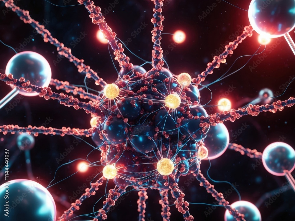 Poster intricate illustration of a molecular structure showcasing energy and connectivity in a modern scien