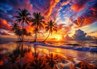 Obraz premium Sunset Beach Double Exposure AI Art: Generative Photography, Surreal Coastal Scene