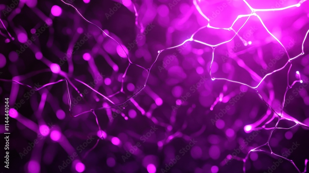 Poster abstract network structure with pink and purple lit lines on dark background
