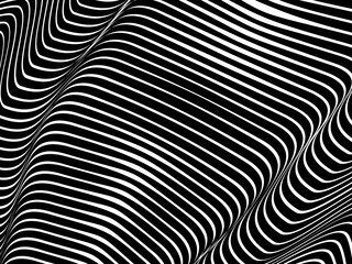 Black background with white wavy abstract lines pattern. Modern abstract background.