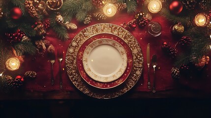 Christmas and New Year holiday table setting greeting 