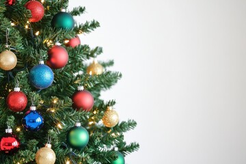 Fototapeta premium A close up of a decorated christmas tree with colorful ornaments.
