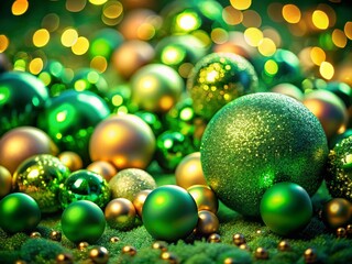 Surreal Christmas Ornament Photography: 40% Shaped Green Balls, Abstract Holiday Decoration, Festive Sphere Art