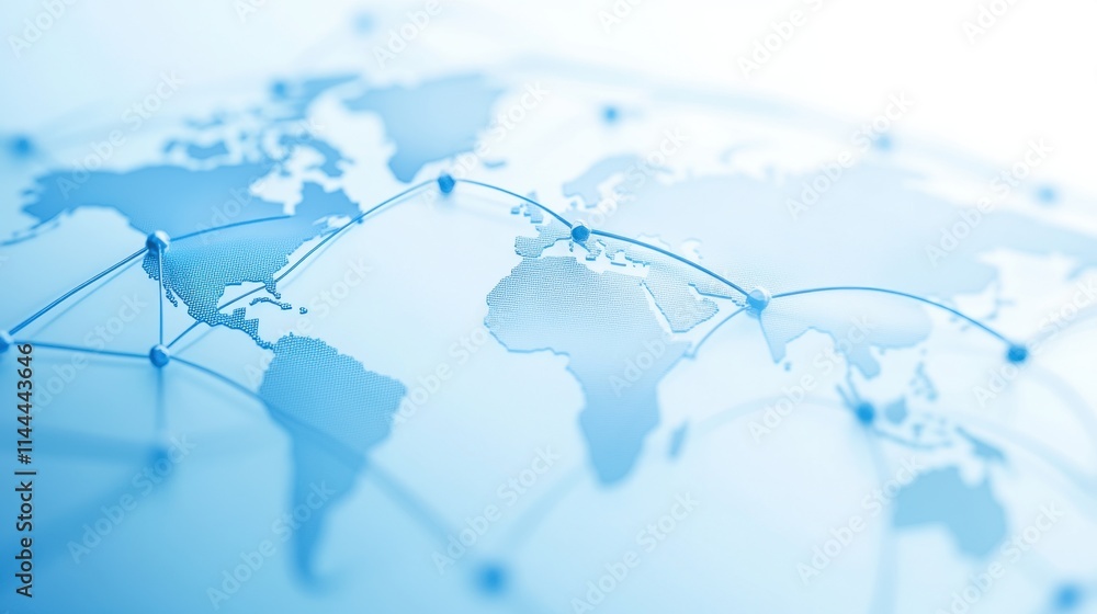 Poster blue abstract world map with connection lines and geometric design elements