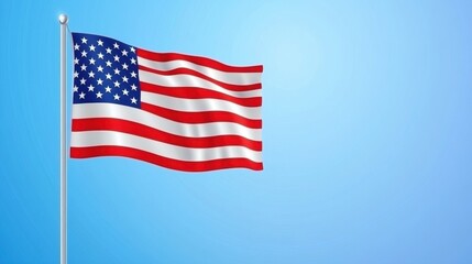 Obraz premium American Flag Waving Brightly Against a Clear Blue Sky Background