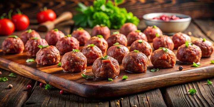 Surreal Greek Meatballs: Chopping Board, Raw Keftedakia, Food Photography, Artistic Still Life