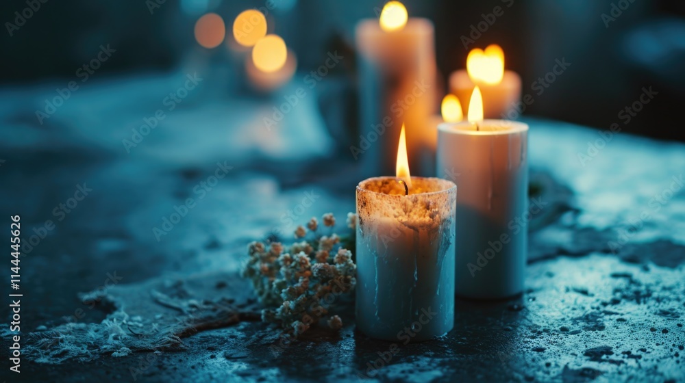 Aufkleber a beautifully set table illuminated by a collection of lit candles, creating an intimate and warm at