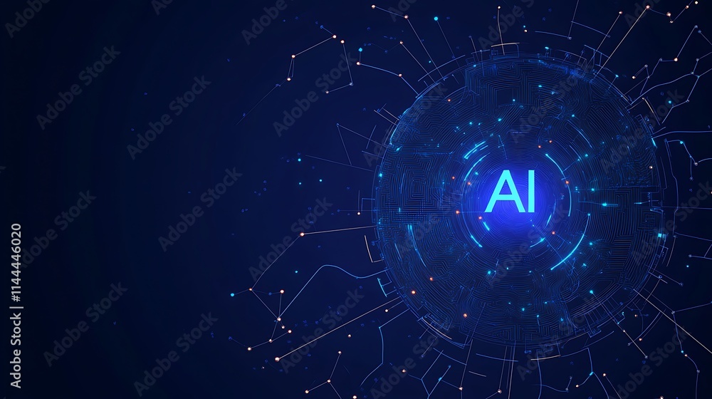 Poster futuristic ai concept with digital network connections and bright lights representing artificial int