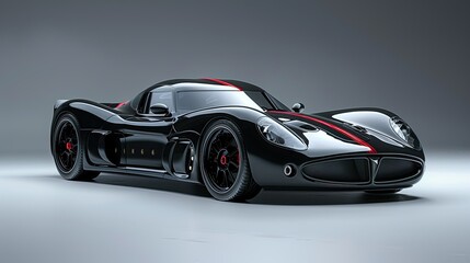 A sleek black sports car with red accents, showcasing futuristic design and performance.