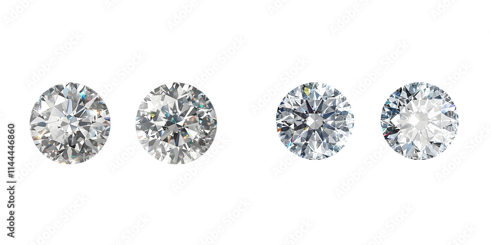 Fototapete set of sparkling light round brilliant cut diamond with shadow top view and front view. 3d rendering