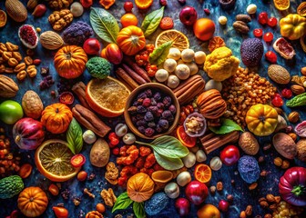 Fototapeta premium Surreal Nuts & Dried Fruits Photography: AI Generated Images, Abstract Food Art
