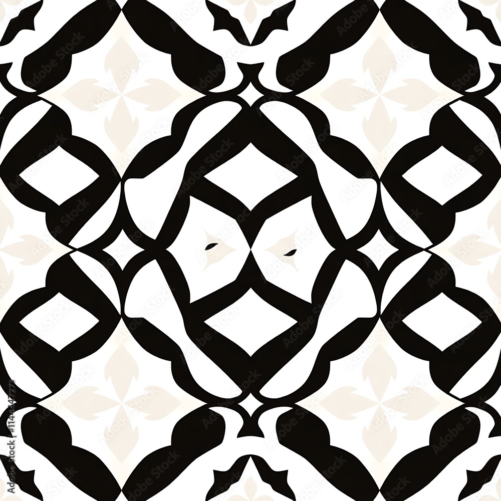 Poster abstract geometric pattern: black and white geometric pattern with repeating symmetrical shapes, cre