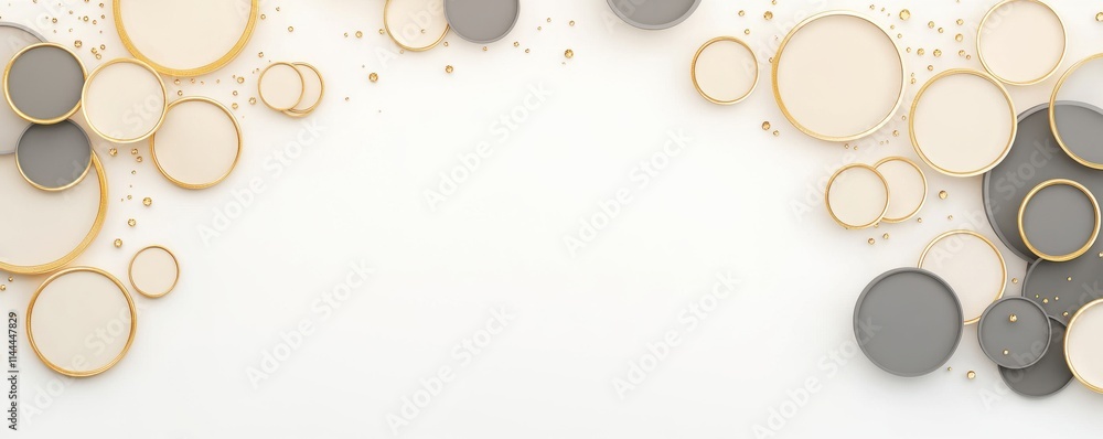 Poster a modern, minimalist design featuring circular patterns in neutral tones, creating an elegant and ai