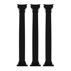 Fototapeta premium Three black classical columns isolated on white.