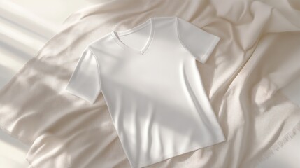 White T-Shirt Lying on Soft Textile Background