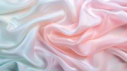 Obraz premium Dreamy gradient: Flowing fabric in a gradient of pale pink to blue, illuminated softly with realistic fold shadows