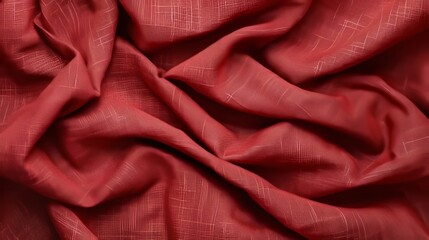 Fototapeta premium Dynamic drape: Bold crimson fabric caught mid-sway, illuminated by warm golden light emphasizing sharp shadows
