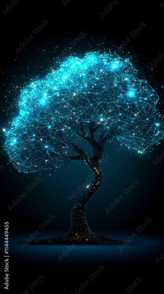 Poster glowing network tree ai data tech science background