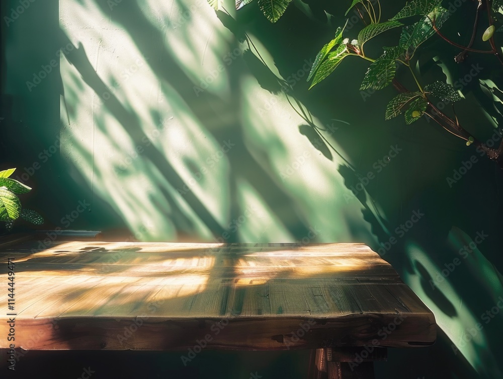 Poster the sun streaming through a window casts a dramatic shadow on the table, creating a contrast of illu