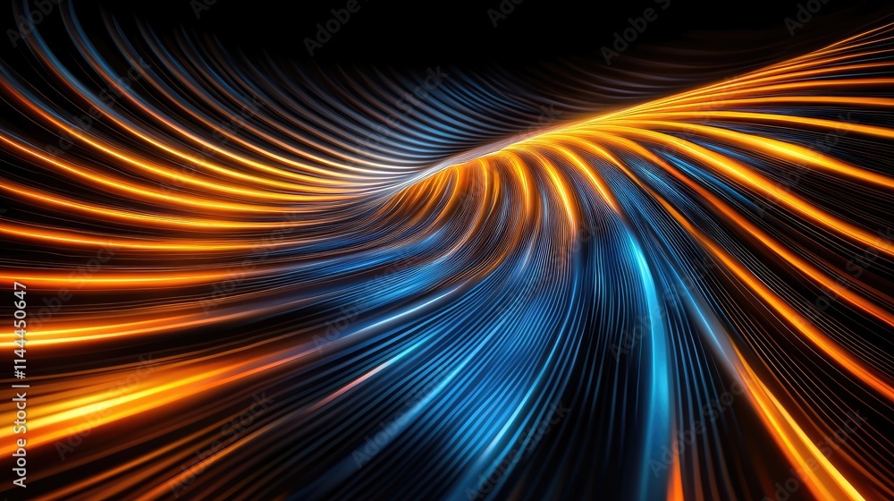 Poster dynamic light waves abstract art digital creation dark background high contrast energy and movement
