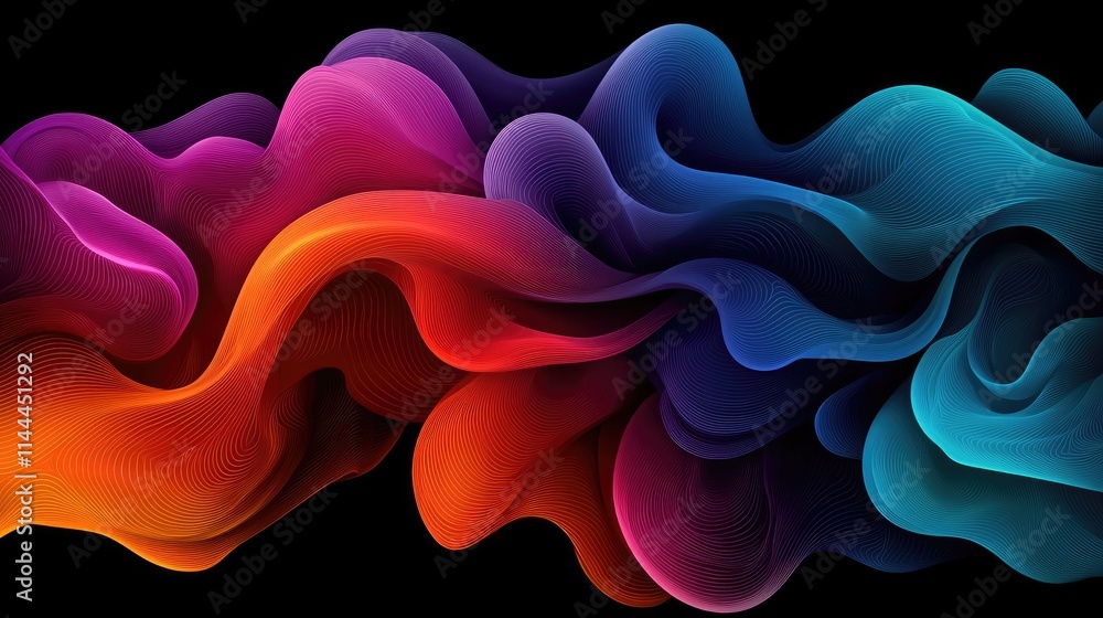 Poster dynamic color waves flowing in abstract art digital illustration vibrant color palette dark backgrou