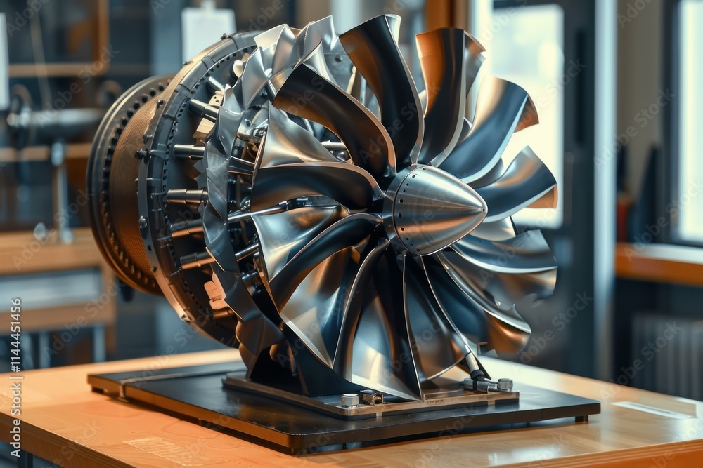Aufkleber powerful turbofan jet engine is displayed on a table, showcasing its intricate design and engineerin