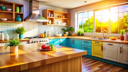 Fototapeta premium Tilt-Shift Countertop Photography: Miniature Kitchen Background, Small Scale Kitchen Scene, Diorama Food Prep Area