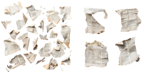 Small pieces of glued torn Newspaper. Generative AI.