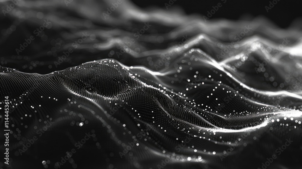 Poster abstract pattern composed of waves and particles, embodying the fluidity and elegance of wave format