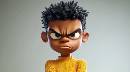 Boy, Angry, stressed mad African 3D cartoon character
