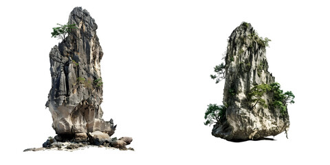 Solitary limestone peak in a beach in Krabi. Generative AI.