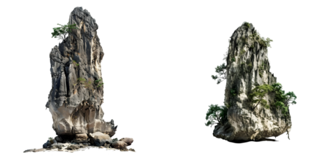 Solitary limestone peak in a beach in Krabi. Generative AI.