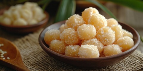 Sugar cubes in a bowl. Organic and sustainable brown cane sugar, commonly used as a natural sweetener.