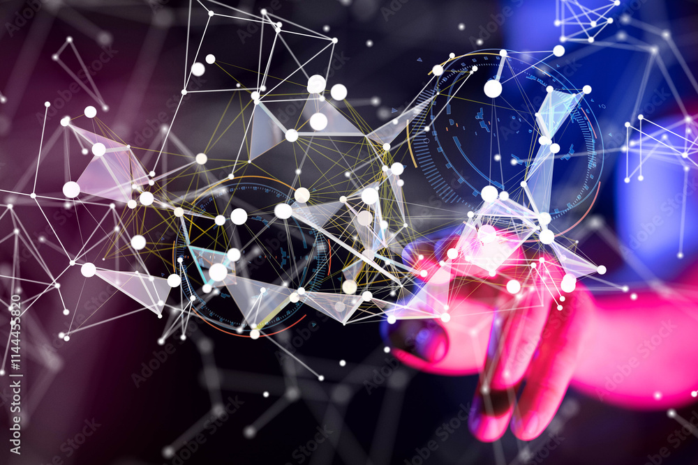 Poster neural network 3d illustration. big data and cybersecurity