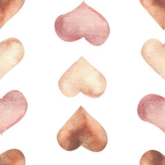 Neutral Valentine's hearts watercolor seamless pattern. Hand drawn abstract romantic background with heart shapes elements for spring festive international women day, mother's day packing,wallpaper