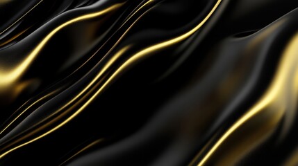 Fototapeta premium Luxurious Black and Gold Silk Fabric with Flowing Waves and Soft Shine