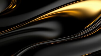 Fototapeta premium Elegant Black and Gold Fluid Abstract Waves with Smooth Curves